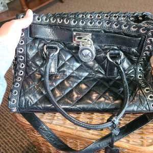Michael Kors Black Quilted Crossbody Bag with Silver Accents